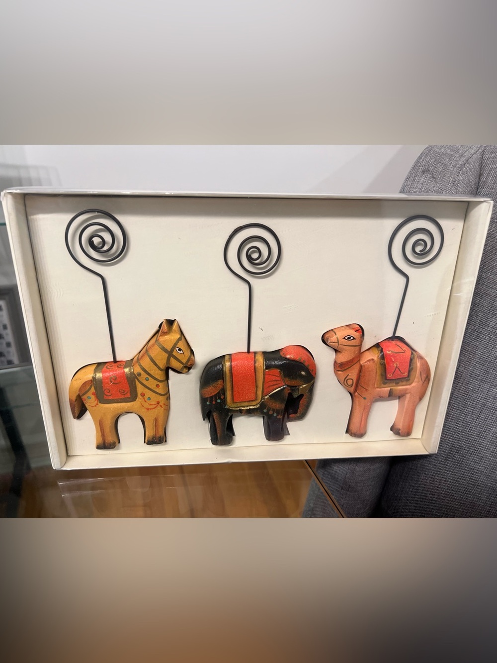 Pier 1 One Wooden Dressed Animal Photo Note Holder Camel Donkey Elephant